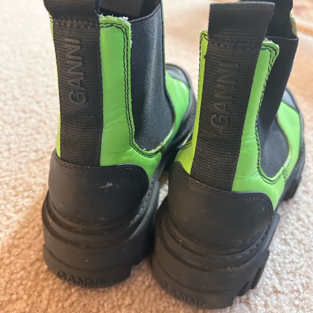 Ganni Green and Black Ankle Boots